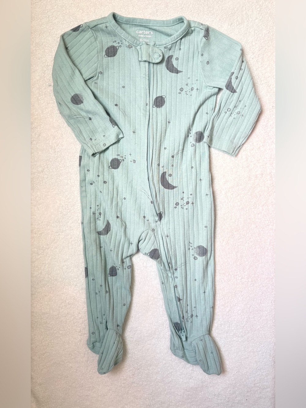 Carter's Mint Green Ribbed Footed One-Piece with Moon & Planet Print
